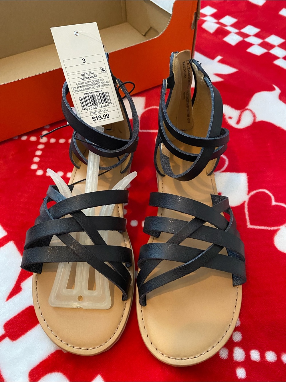 Kids Black Strappy Ankle Tie Sandals